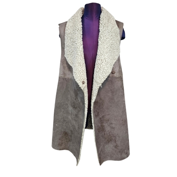 Dylan Gray Faux Suede Sherpa Lined Duster Vest Size Medium Women's - Picture 8 of 9